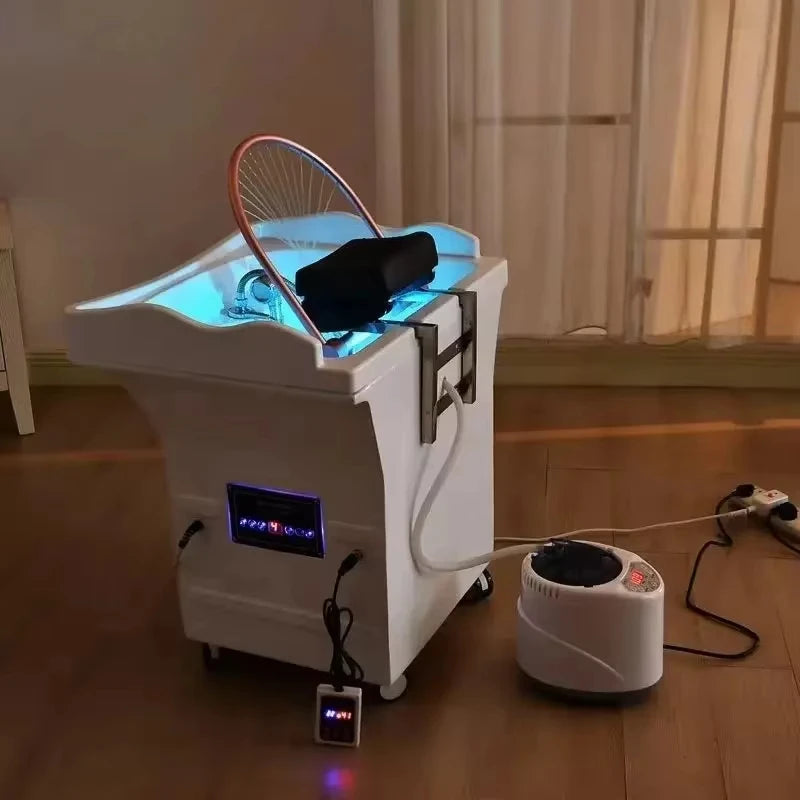 Mobile Water Circulation Shampoo Wash Chair Massage Head Spa Adjustable Water Circulation Multifunctional Fumigable Shampoo Bed