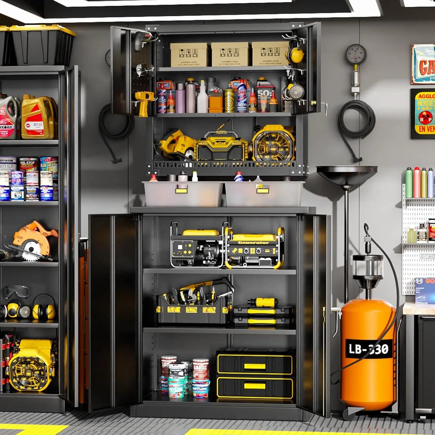 Metal Storage Cabinet with Doors and Shelves,Lockable Storage Cabinet for Office, 36” Black Metal Utility Cabinet Garage