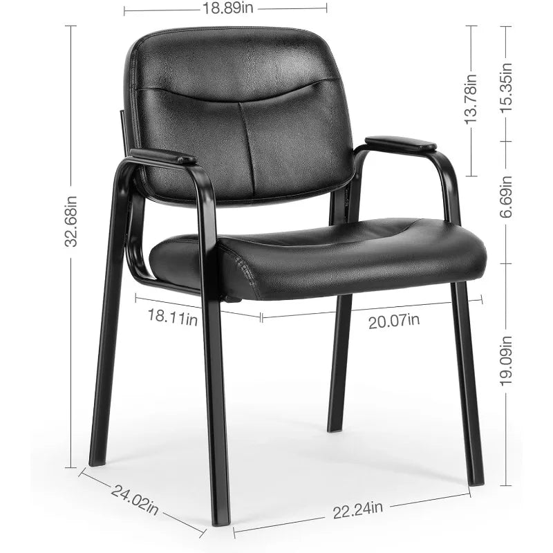 Waiting Room Guest Chairs Set of 2 with Padded Arms, Leather Office Stationary Reception Side Chair , Lumbar Support
