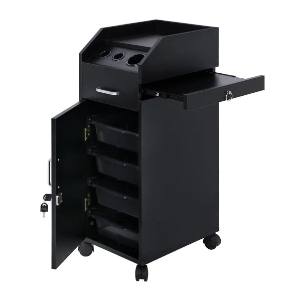 ZK30 Tool Cabinet Hair Salon Storage Cart with Wheels Hairdressing Tools Station Mobile Makeup Case Black