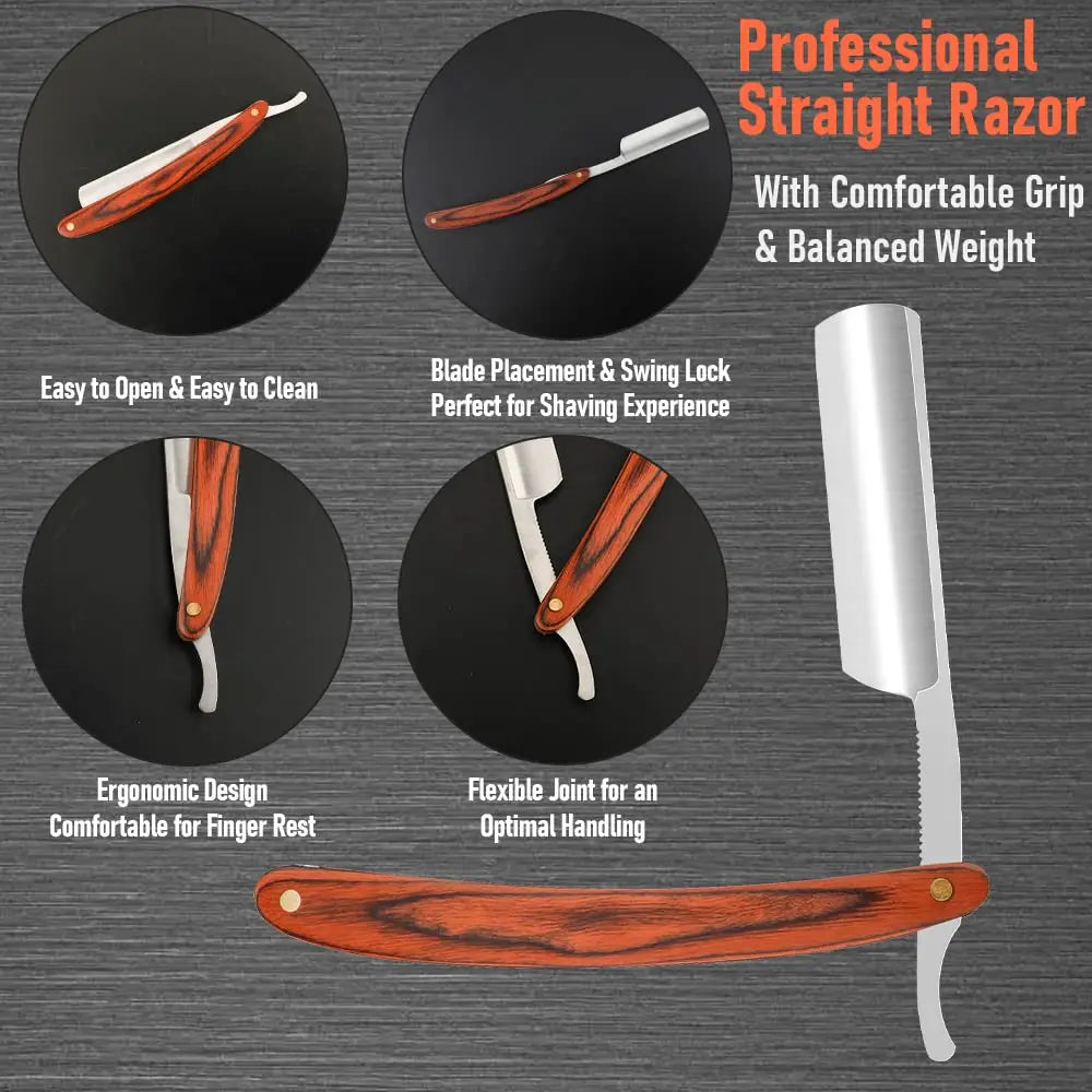 Premium Stainless Steel Straight Edge Barber Razor: Sharp, Folding, Professional Manual Shaver for Precision Beard Shaving