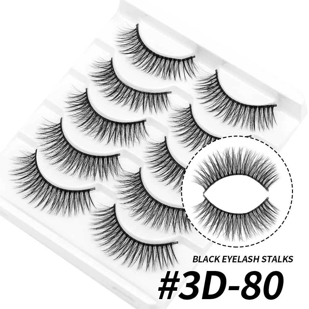 QSTY 5 Pairs 3D Mink Hair False Eyelashes Thick Curled Full Strip Lashes Eyelash Extension Fashion Women Eyes Makeup
