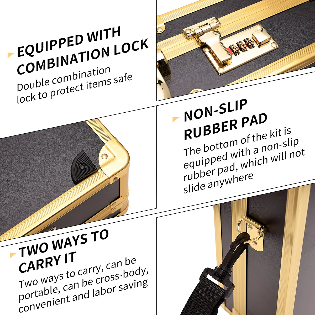 Golden Aluminum Suitcase Barbershop Haircut Tools Box Portable High-capacity Clip Outdoor Storage Case Hairdresser Makeup Tool
