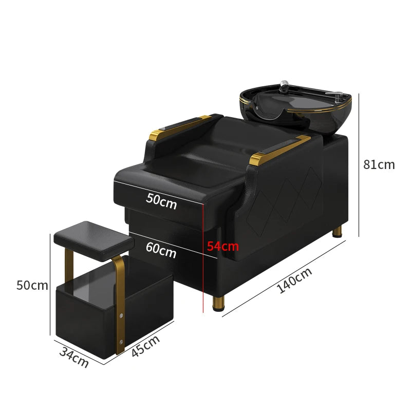 Luxury Black Shampoo Chair Reclining Gold Head Spa Hairwash Bed Styling Stations Lit Lavage De Cheveux Hair Salon Furniture