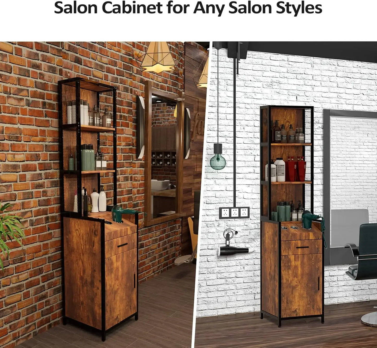 Salon Station 3-Tier Storage Shelf, Barber Stations Beauty Spa Equipment Hair Styling Cabinet with 1 Drawer