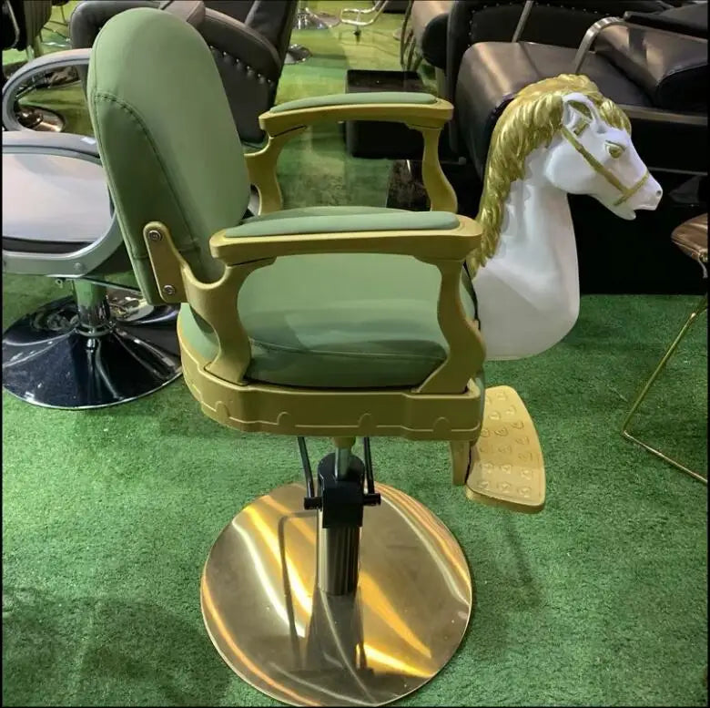 Barber shop children's hair cutting chair infants and young children special hairdressing chair retro wooden horse barber chair