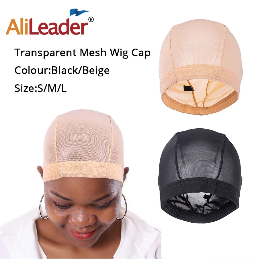 AliLeader Mesh Weave Cap Black Beige Blonde Breathable Stretch Spandex Dome Wig Caps for Making Wigs S M L