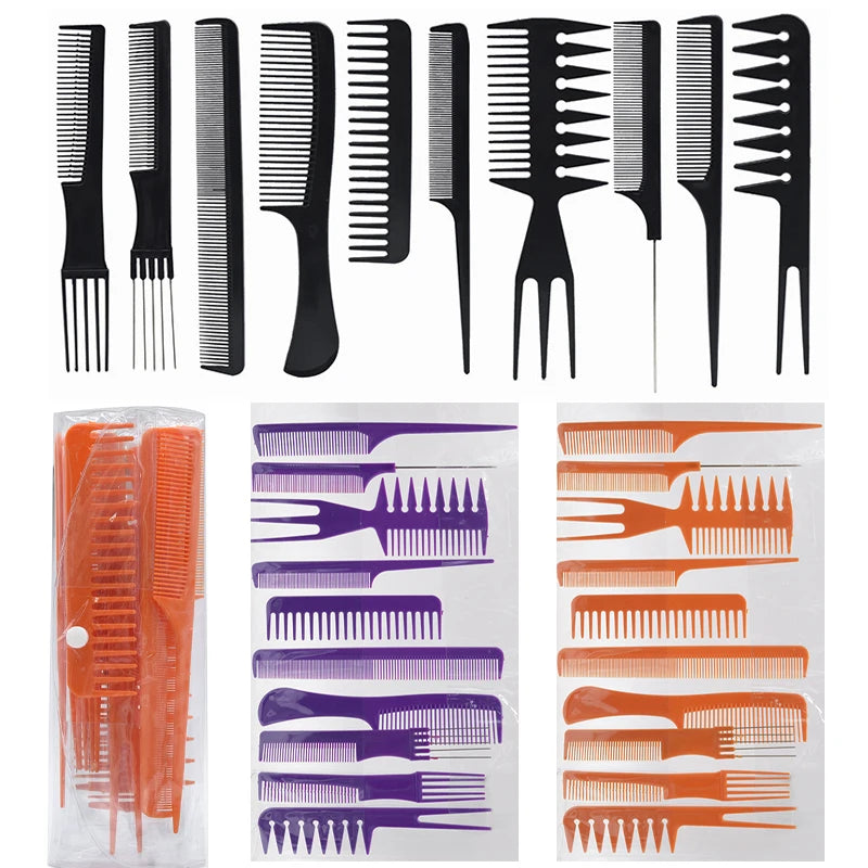 10Pcs Haircut Comb Set Portable Anti-static Hairdressing Hair Comb Hair Detangler Comb Makeup Barber Haircare Stylist Tool Suit