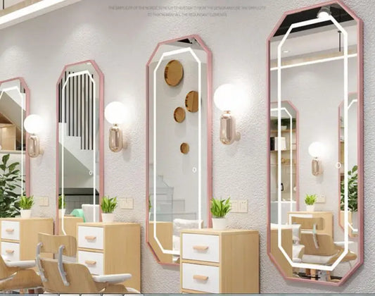 Barbershop mirror web celebrity wall type mirror hair salon special aluminum alloy simple LED hair salon cabinet with light