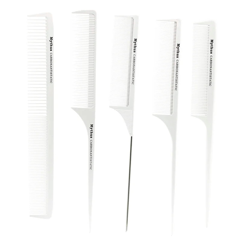 10 Pcs Set Professional Hairdressing Tail Comb In White Color, Barber Hair Cutting Carbon Comb T-11 Anti Static Hairstyling