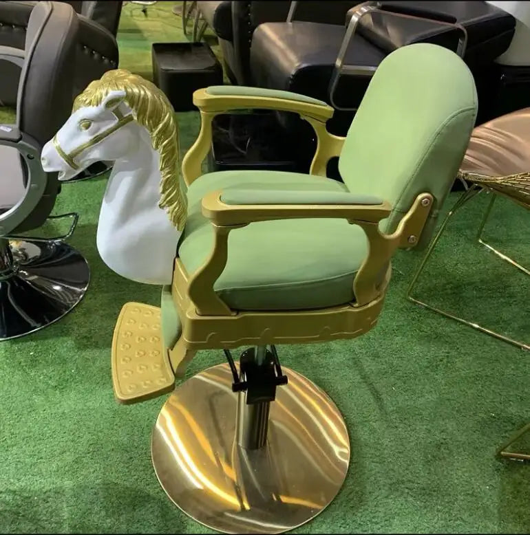 Barber shop children's hair cutting chair infants and young children special hairdressing chair retro wooden horse barber chair