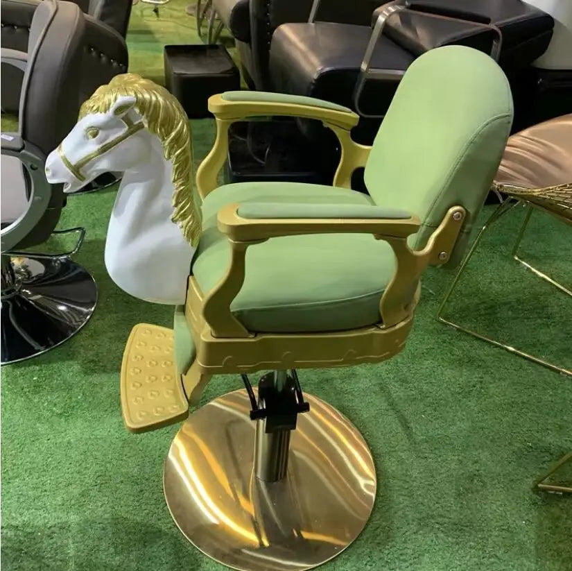 Barber shop children's hair cutting chair infants and young children special hairdressing chair retro wooden horse barber chair