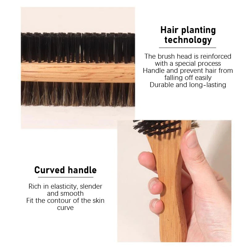 Household Use Men Boar Bristle Hair Brush Natural Beech Wooden Wave Brushes Beard Hairbrush Dual-Purpose Double-Sided Beard