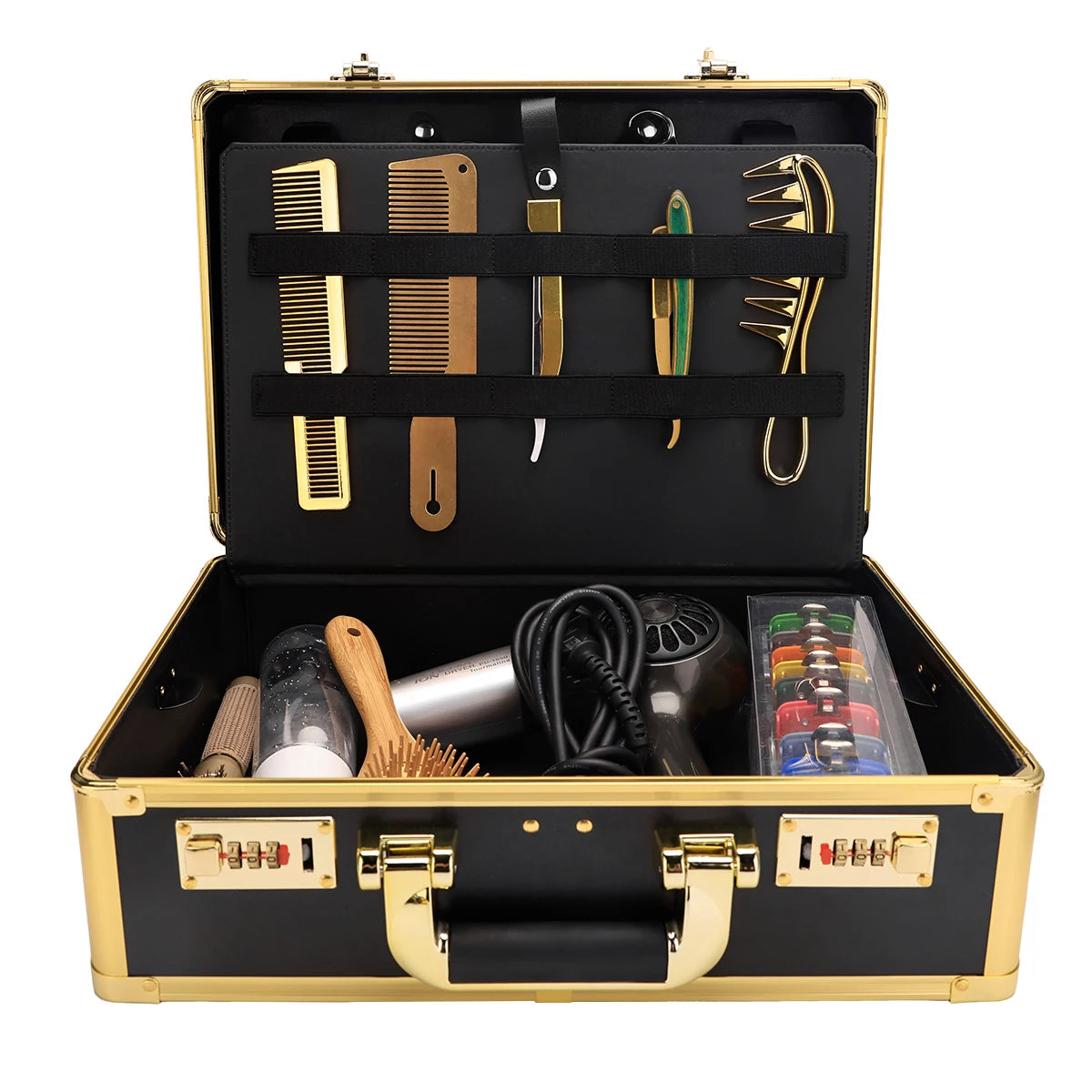 Gold Barber Hairdressing Tool Case Hair Stylist Clipper Scissors Comb Storage Box Carrying Barbershop Suitcase