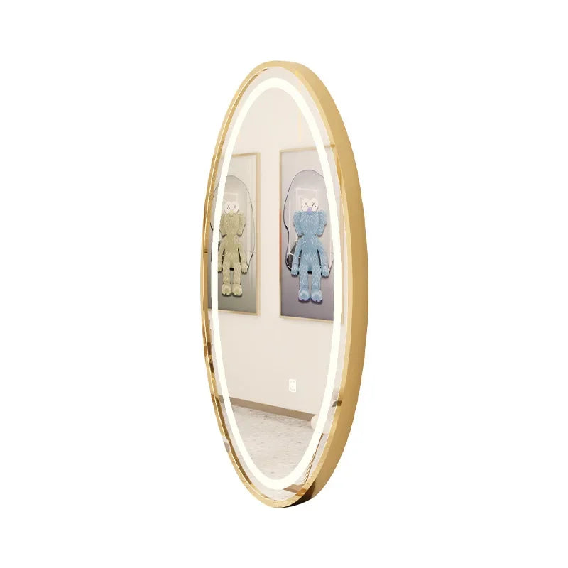 Modern Simple Style Large Mirror Barbershop LED Light Mirror Outfit Shop Dressing Mirror Wall-Mounted Creative Goose Egg Shapes