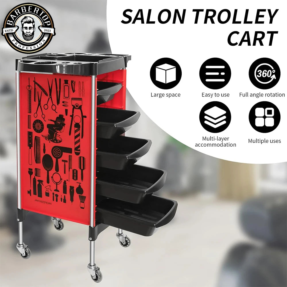 Barbershop Rolling Cart Hairdressing Tool Storage Trolley Cabinet New Beauty Salon Large Capacity Moveable Station Barber