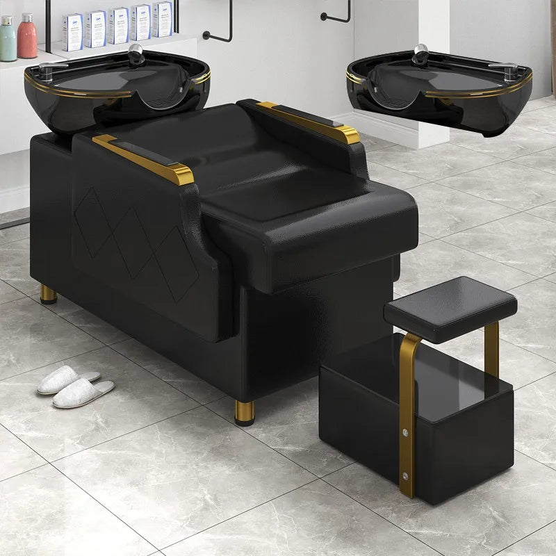 Luxury Black Shampoo Chair Reclining Gold Head Spa Hairwash Bed Styling Stations Lit Lavage De Cheveux Hair Salon Furniture