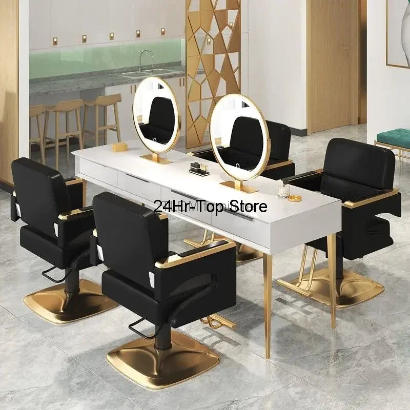Salon Special Hair Chair 2023 New 360°Rotation Large Worker Chair Lift Salon Hair Cutting Chair Light Luxury Black Gold Chair