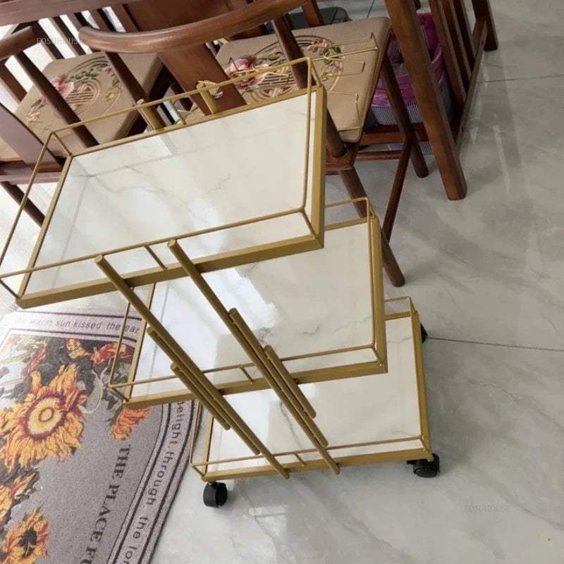 Modern Beauty Salon Golden Iron Salon Trolleys American Professional Tool Trolley Auxiliary Cart with Wheels for Salon New