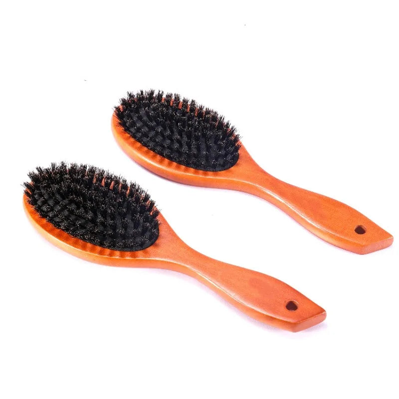 Natural Boar Bristle Brush Comb Anti-Static Oval Hairdressing Hair Styly Comb Wood Woman Hairbrush