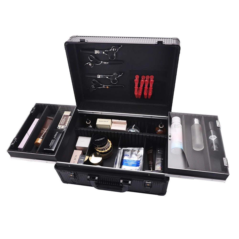 Black Barber Hairdressing Tool Case Hair Stylist Clipper Scissors Comb Storage Box Carrying Barbershop Suitcase