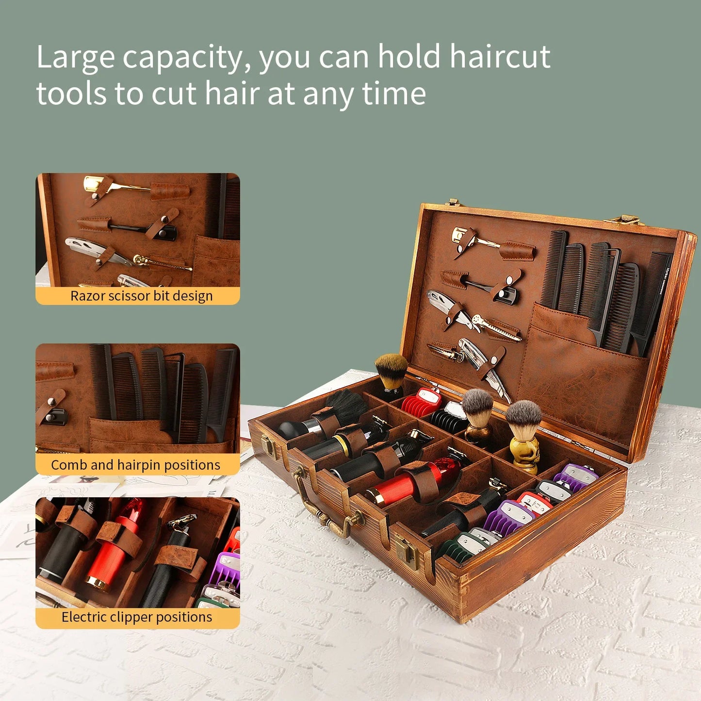 Wooden Barber Tool Case Salon Hairdressing Clipper Scissors Storage Suitcase Barber Accessories Hairdresser Storage Tools Box