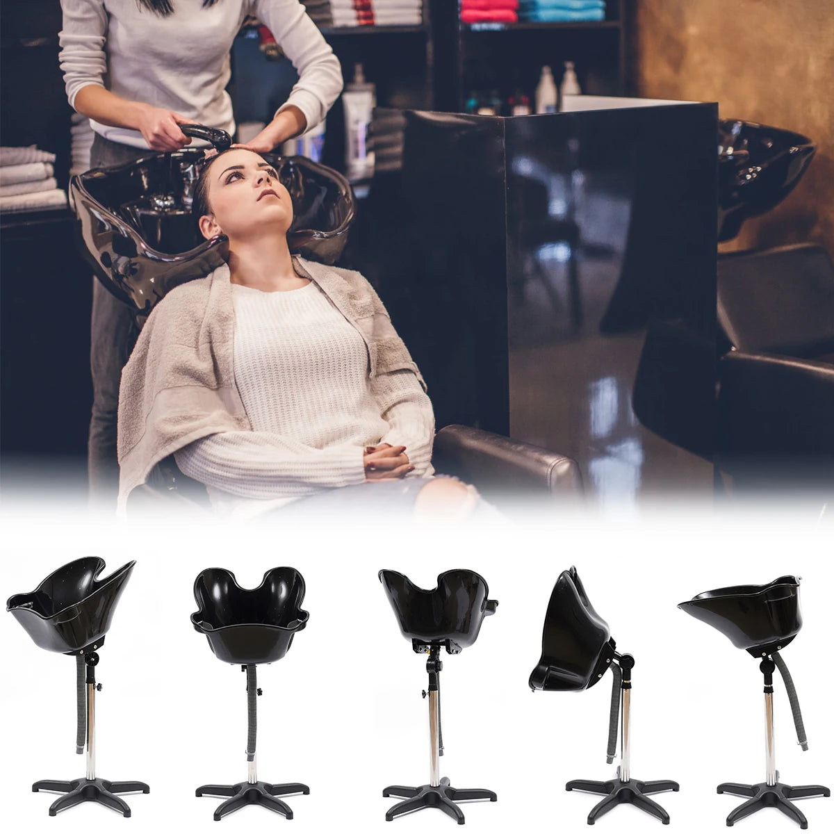 Portable Shampoo Bowl Deep Basin Height Adjustable Salon Hair Wash Tub Sink Portable Mobile Hairdressing Back Wash Shampoo Basin