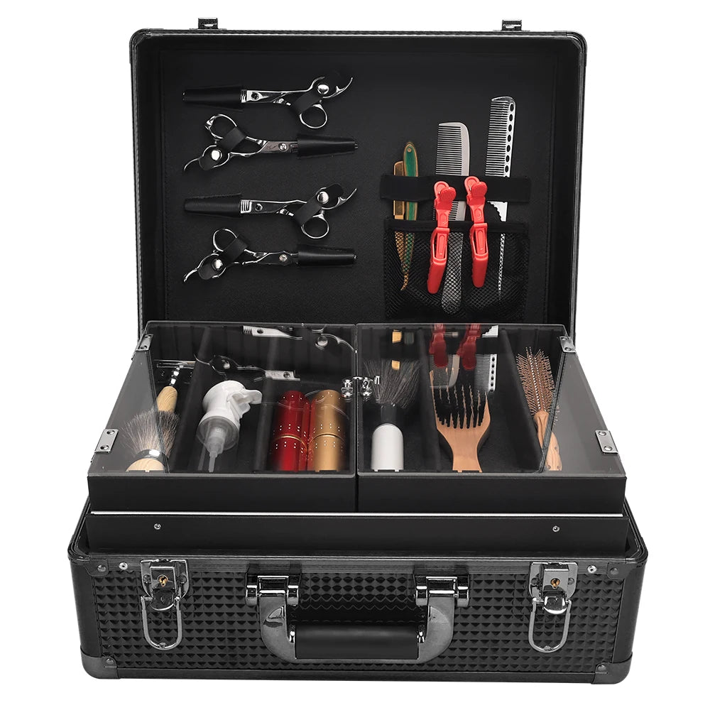 Black Barber Hairdressing Tool Case Hair Stylist Clipper Scissors Comb Storage Box Carrying Barbershop Suitcase