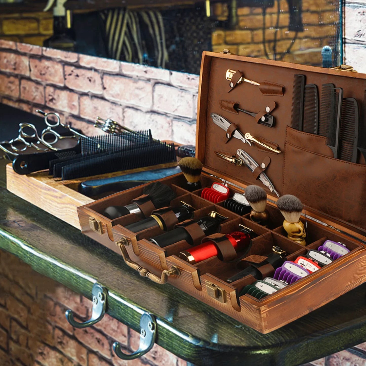 Wooden Barber Tool Case Salon Hairdressing Clipper Scissors Storage Suitcase Barber Accessories Hairdresser Storage Tools Box