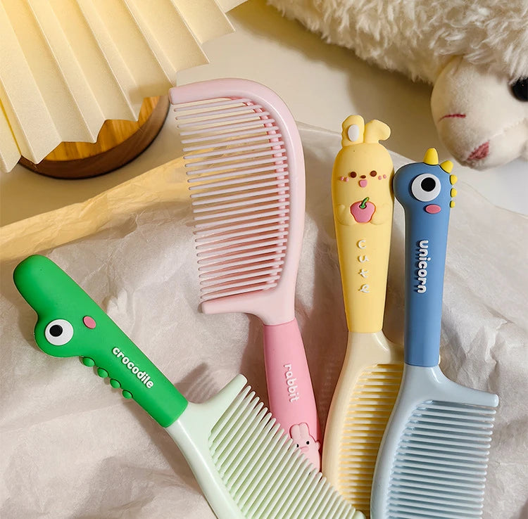 Cartoon Animal Straight Hair Comb for Kids Kawii Silicone Plastic Comb Soft Handle