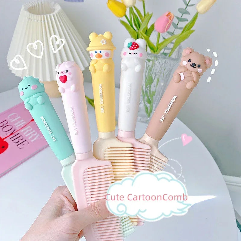 Cartoon Animal Straight Hair Comb for Kids Kawii Silicone Plastic Comb Soft Handle