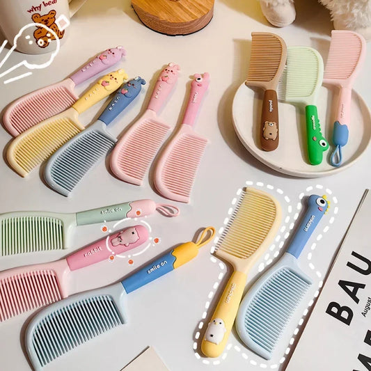 Cartoon Animal Straight Hair Comb for Kids Kawii Silicone Plastic Comb Soft Handle