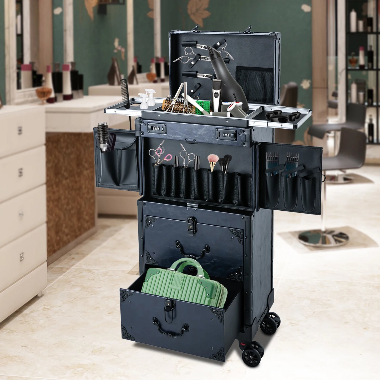 Mobile Salon Trolley Storage Organizer Rolling Makeup Case  Hairdressing Tool Traveling Suitcase