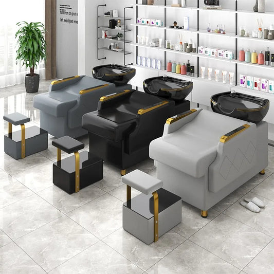 Luxury Black Shampoo Chair Reclining Gold Head Spa Hairwash Bed Styling Stations Lit Lavage De Cheveux Hair Salon Furniture