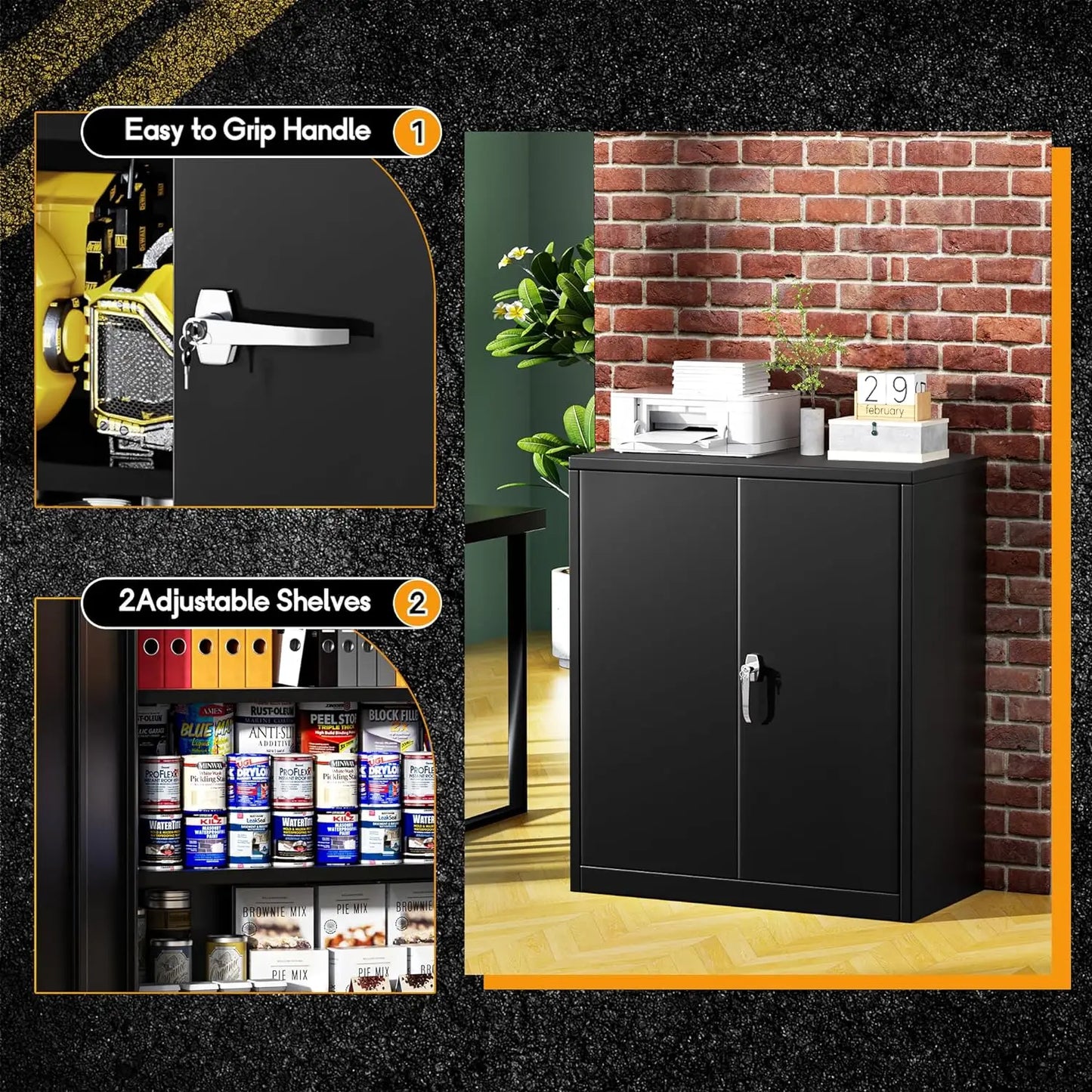 Metal Storage Cabinet with Doors and Shelves,Lockable Storage Cabinet for Office, 36” Black Metal Utility Cabinet Garage