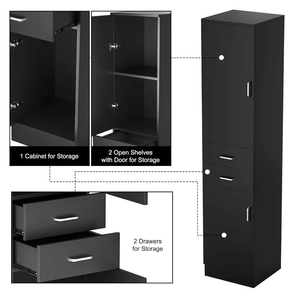 Barber Stations Wall Mount, Storage with 2 Tier Shelf, Hair Styling Storage Cabinet with 2 Drawers & 1 Storage Cabinet