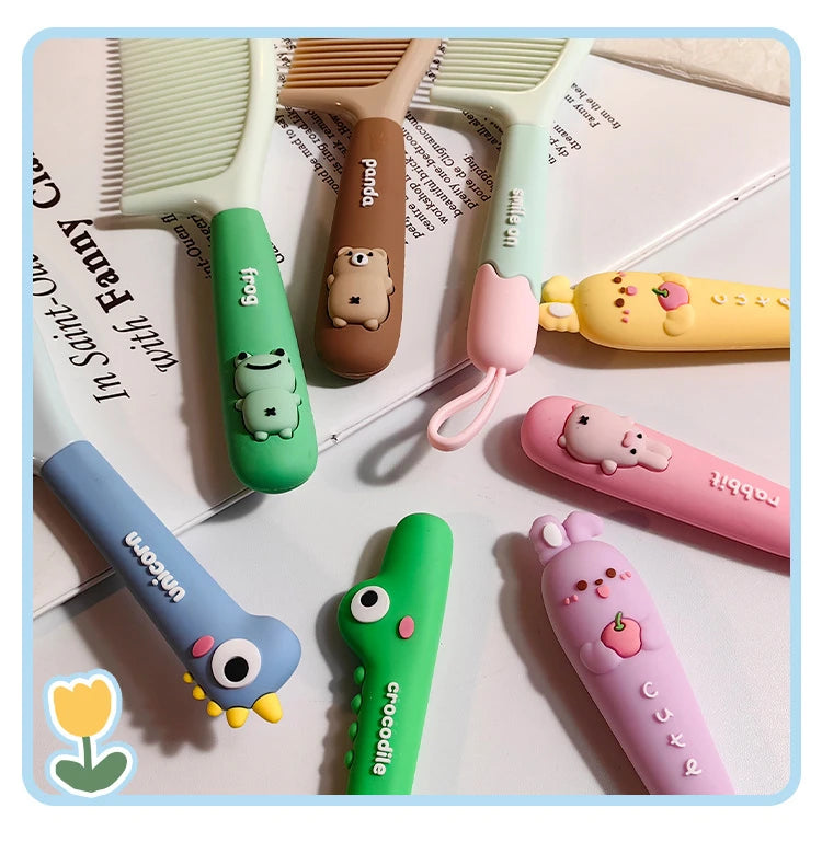 Cartoon Animal Straight Hair Comb for Kids Kawii Silicone Plastic Comb Soft Handle