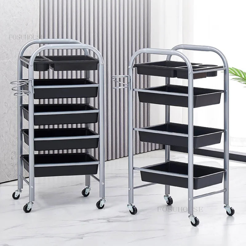 Durable Household Salon Trolley Hair Salon Commercial Furniture Trolley Retro Barber Shop Tool Cart Multi-layer Storage Shelf