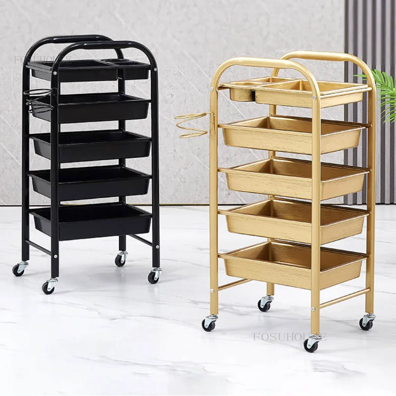 Durable Household Salon Trolley Hair Salon Commercial Furniture Trolley Retro Barber Shop Tool Cart Multi-layer Storage Shelf