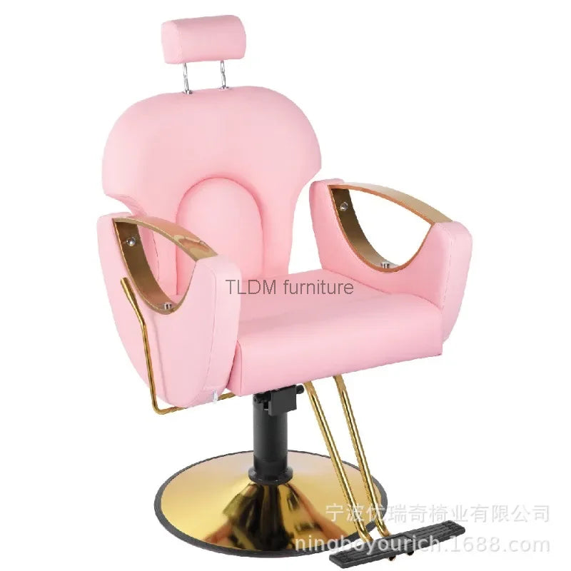 Beauty Salon Simple Hairdressing Chair Pedicure Shampoo Work Makeup Barbering Chair Styling Golden Pink Cadeira Furniture YR50BC