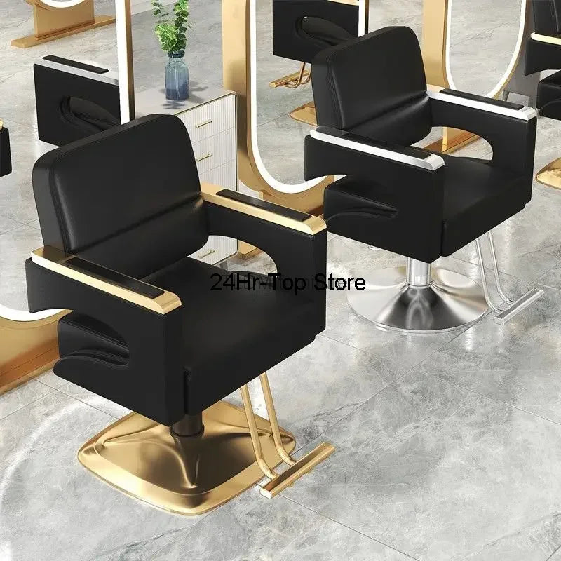 Salon Special Hair Chair 2023 New 360°Rotation Large Worker Chair Lift Salon Hair Cutting Chair Light Luxury Black Gold Chair