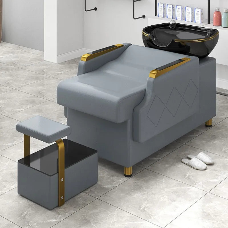 Luxury Black Shampoo Chair Reclining Gold Head Spa Hairwash Bed Styling Stations Lit Lavage De Cheveux Hair Salon Furniture