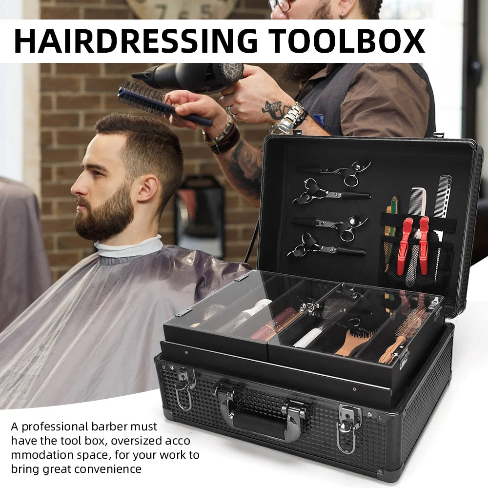 Black Barber Hairdressing Tool Case Hair Stylist Clipper Scissors Comb Storage Box Carrying Barbershop Suitcase