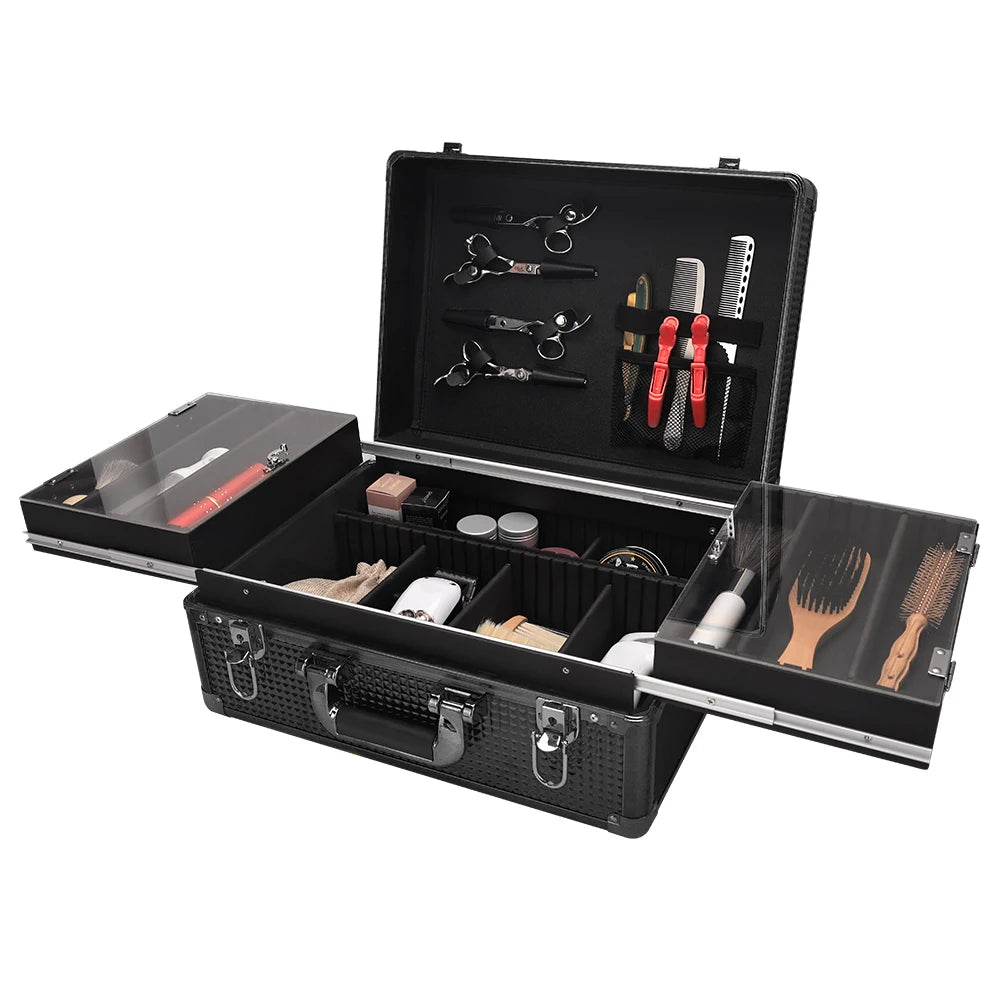 Black Barber Hairdressing Tool Case Hair Stylist Clipper Scissors Comb Storage Box Carrying Barbershop Suitcase