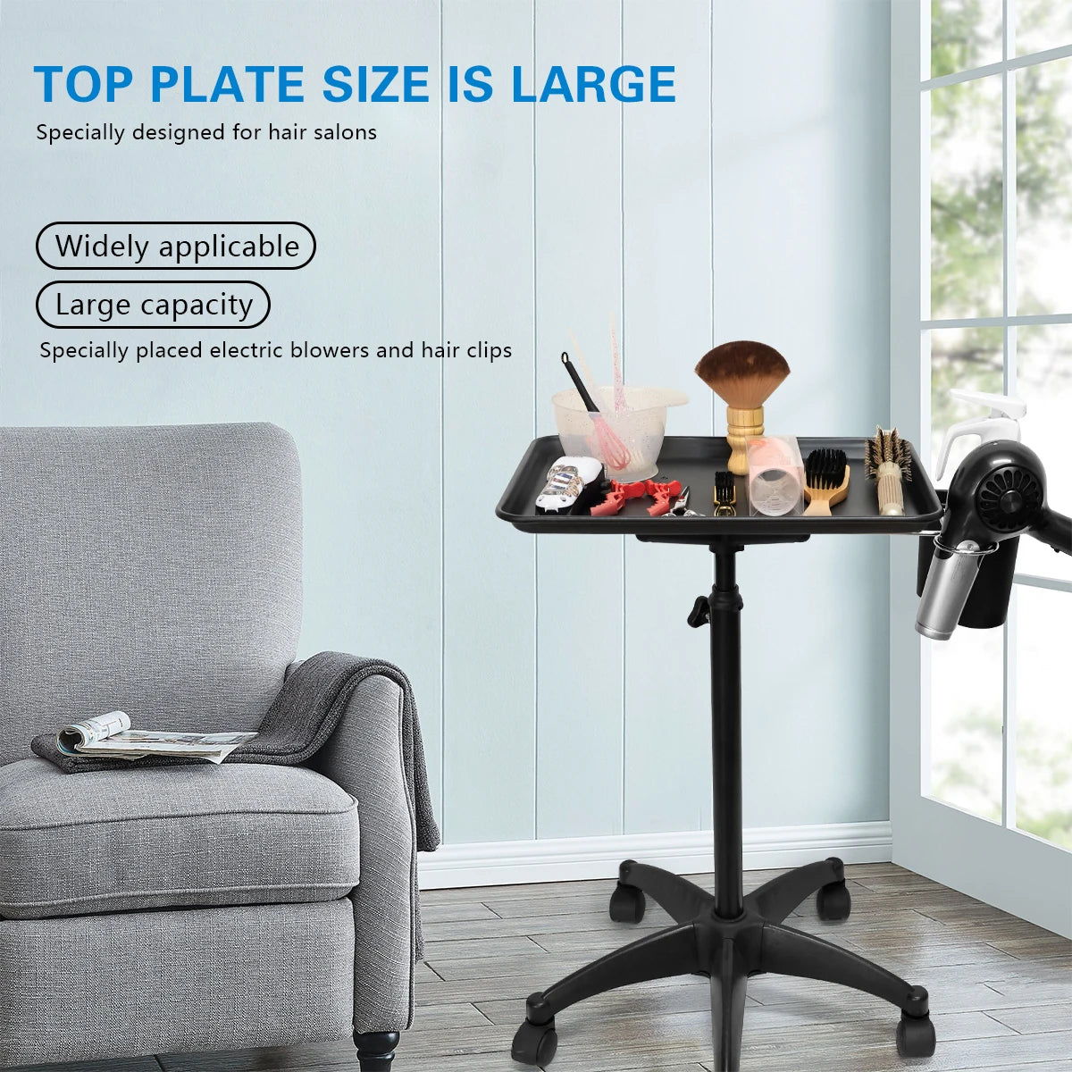 Barbershop Trolley Rolling Cart Height-Adjustable Hairfressing Tools Tray Cart  Spa Tattoo Beauty Salon Tools Cart Storage Stand