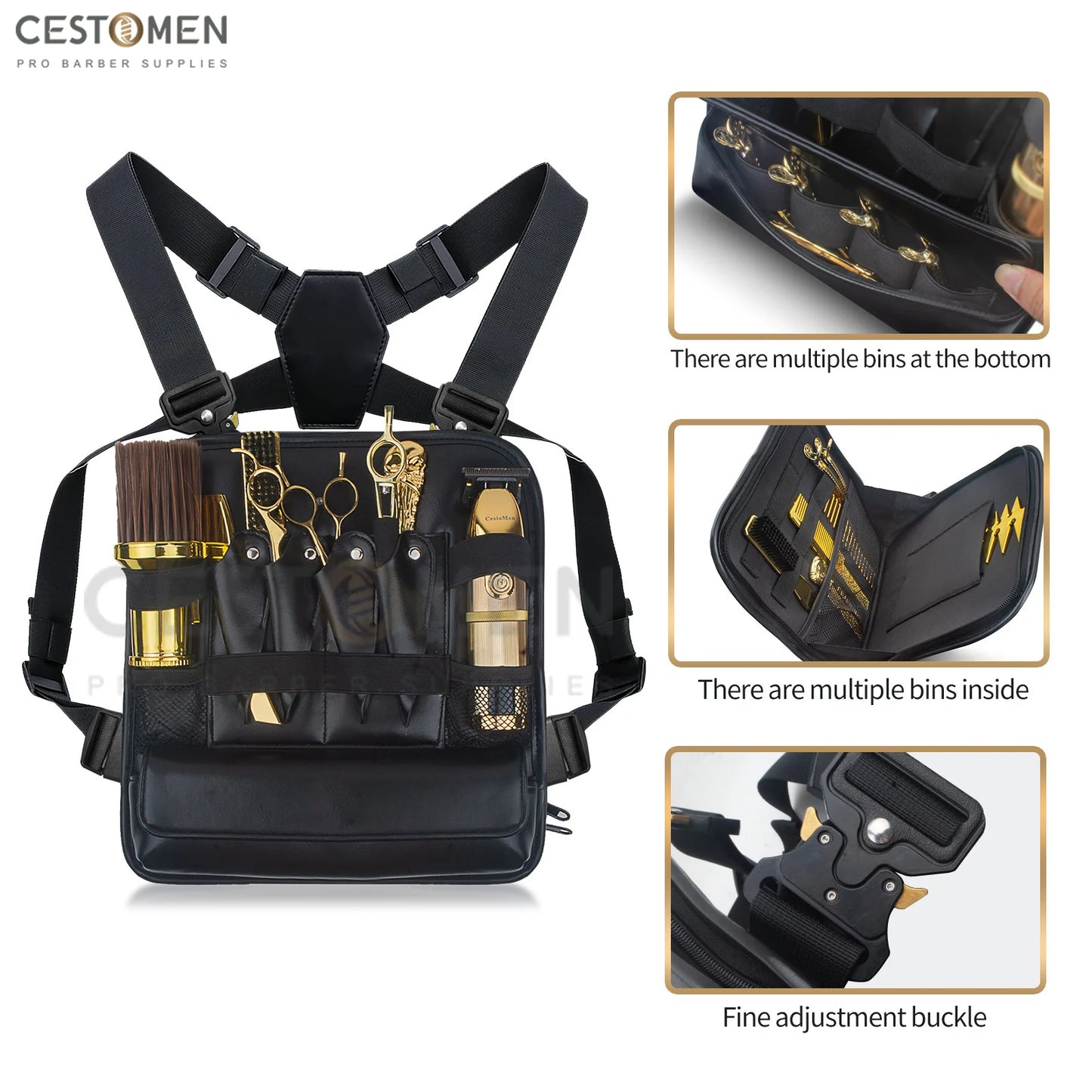 NEWEST Leather Fashionable Functional Chest Rigs Bag Hair Stylist Barber Storage Chest Bags Professional Scissors Chest Bags