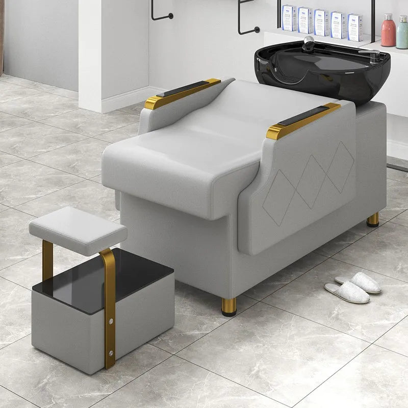 Luxury Black Shampoo Chair Reclining Gold Head Spa Hairwash Bed Styling Stations Lit Lavage De Cheveux Hair Salon Furniture