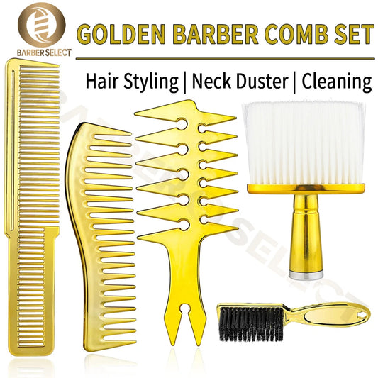 Professional Barber Hair Styling Comb Set Gold Hairdressing Neck Brush Electroplated Oil Head Comb For Men Salon Wide Tooth Comb