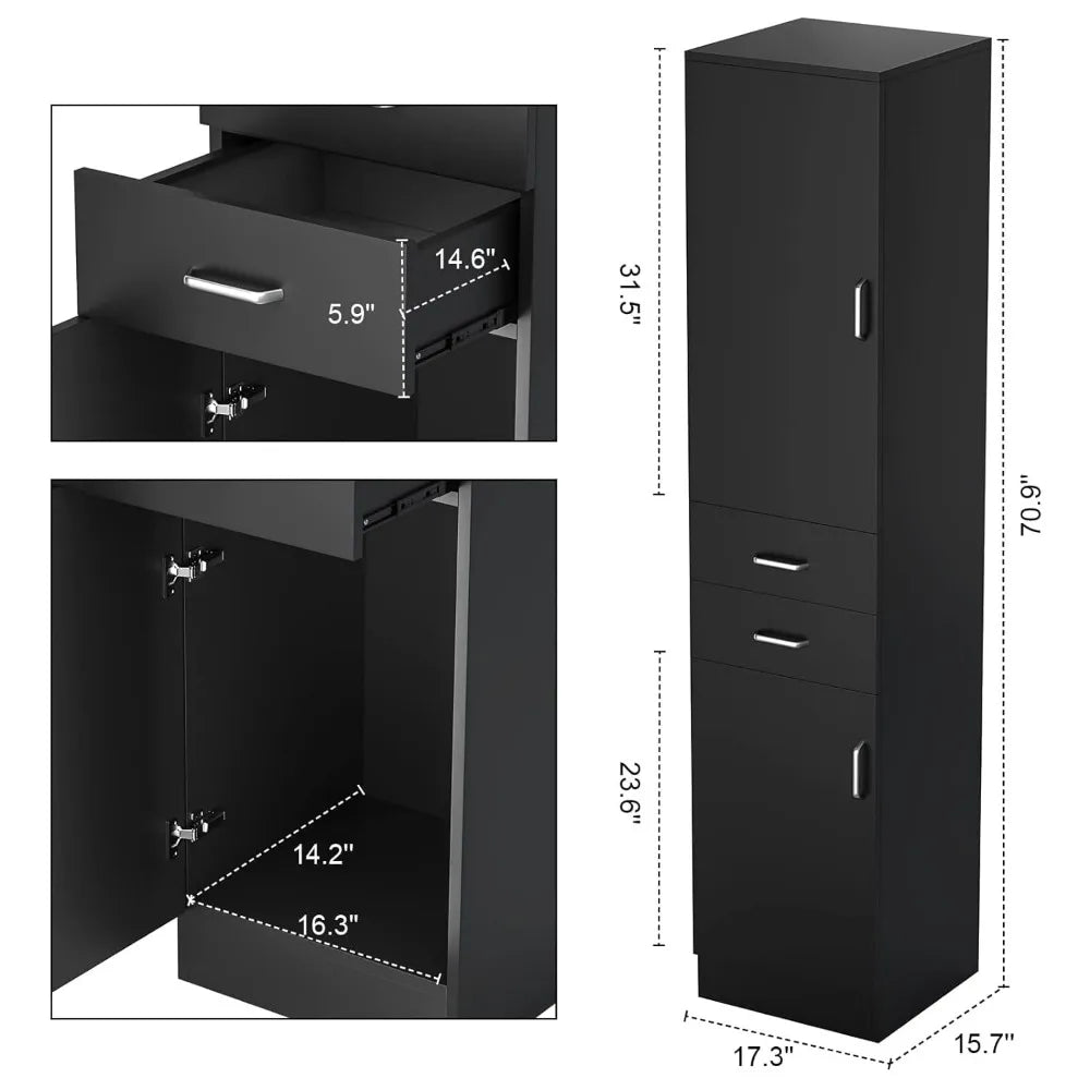 Barber Stations Wall Mount, Storage with 2 Tier Shelf, Hair Styling Storage Cabinet with 2 Drawers & 1 Storage Cabinet