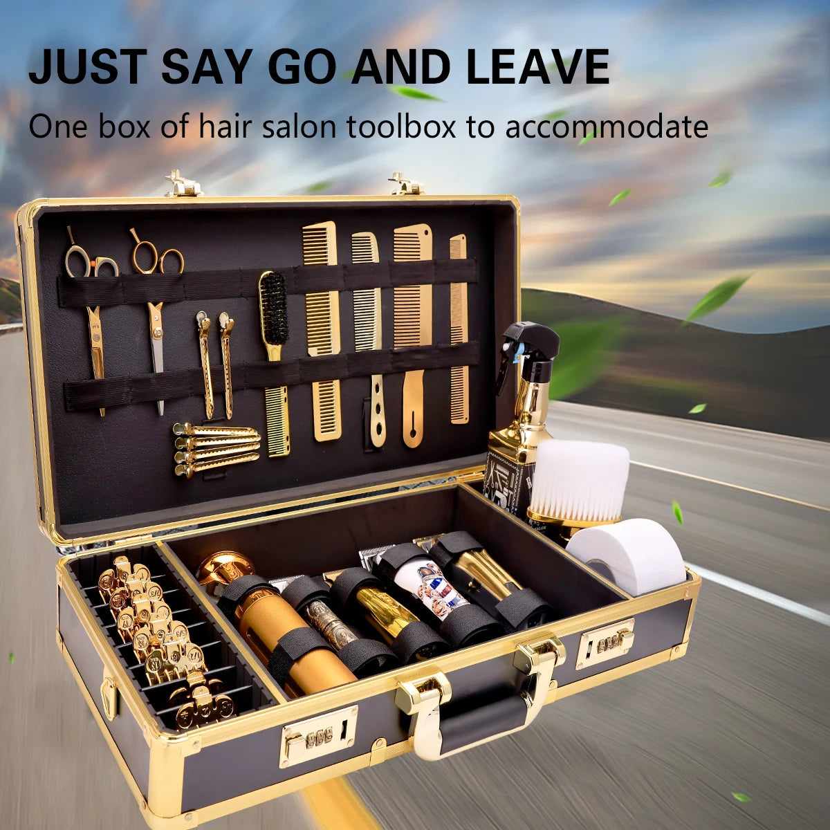 Gold Barber Hairdressing Tool Case Hair Stylist Clipper Scissors Comb Storage Box Carrying Barbershop Suitcase